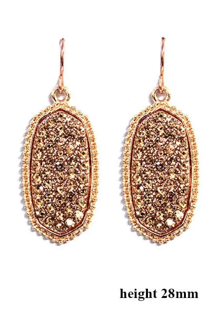 VE1550 Pave Rhinestone Oval Hexagon Drop Earrings