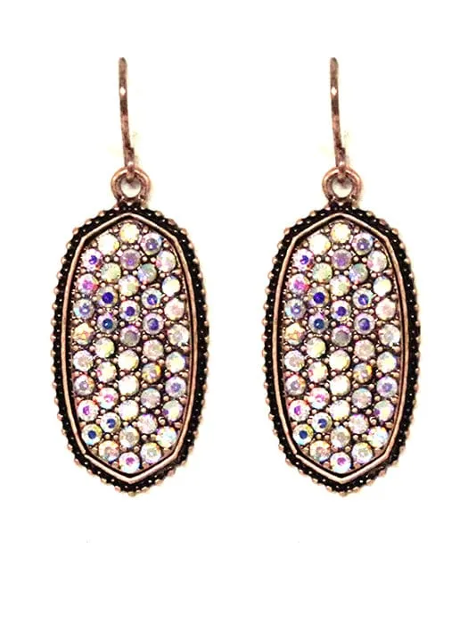 VE1550 Pave Rhinestone Oval Hexagon Drop Earrings