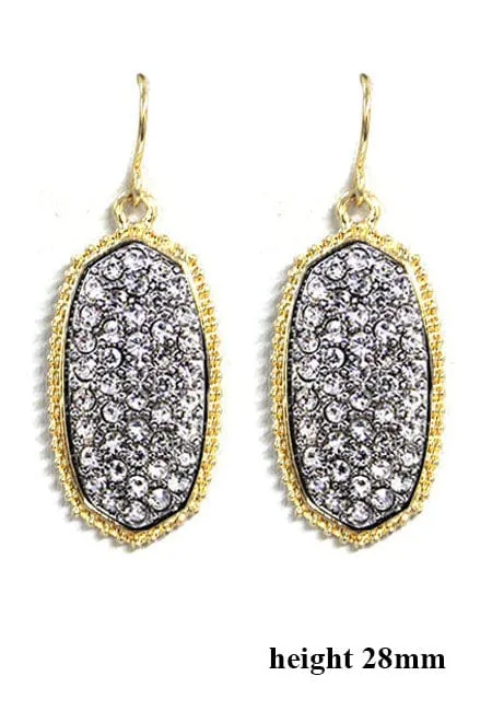 VE1550 Pave Rhinestone Oval Hexagon Drop Earrings