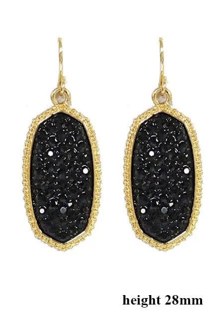 VE1550 Pave Rhinestone Oval Hexagon Drop Earrings