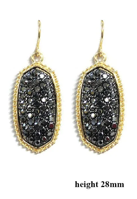 VE1550 Pave Rhinestone Oval Hexagon Drop Earrings