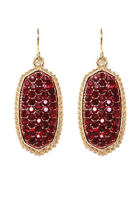 VE1550 Pave Rhinestone Oval Hexagon Drop Earrings