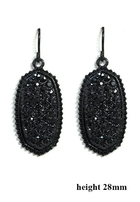 VE1550 Pave Rhinestone Oval Hexagon Drop Earrings