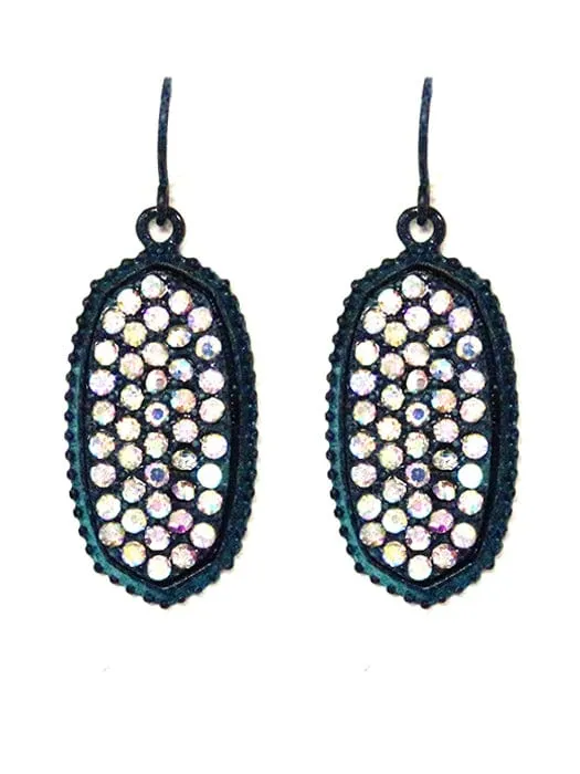 VE1550 Pave Rhinestone Oval Hexagon Drop Earrings