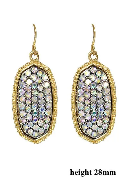 VE1550 Pave Rhinestone Oval Hexagon Drop Earrings