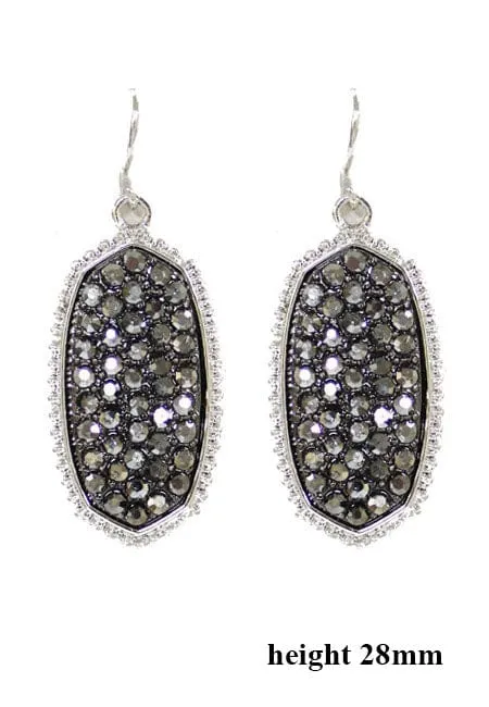 VE1550 Pave Rhinestone Oval Hexagon Drop Earrings