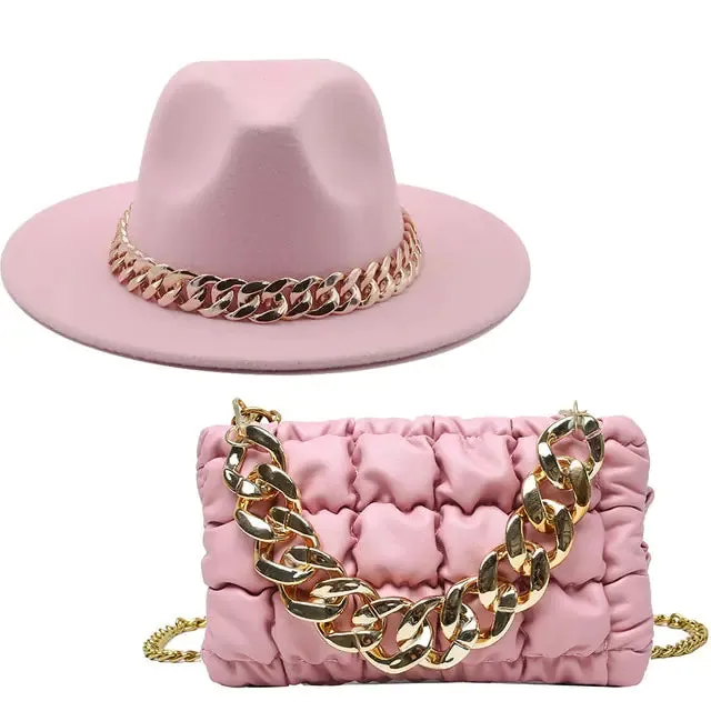 Women's Gold Chain Fedora Hat