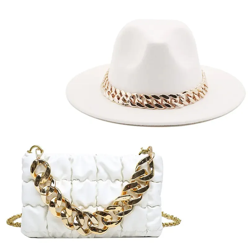 Women's Gold Chain Fedora Hat