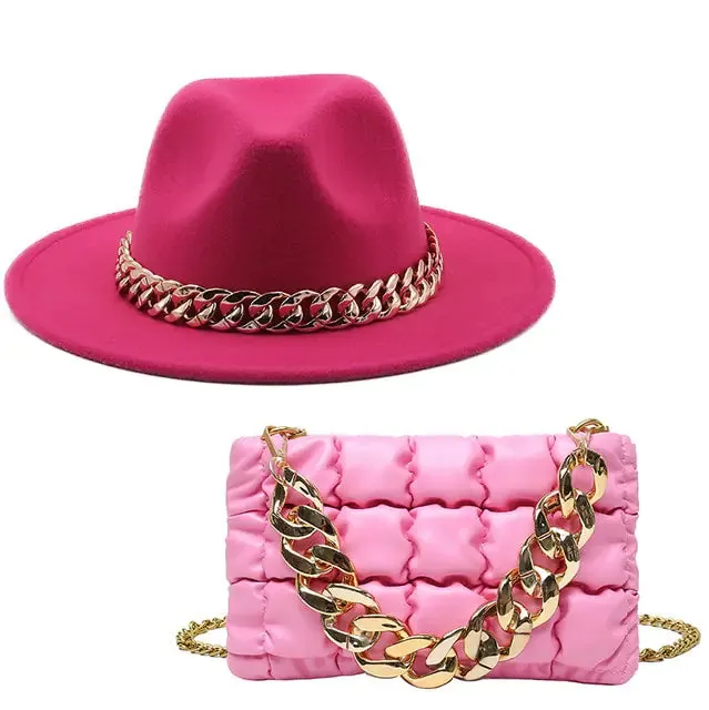 Women's Gold Chain Fedora Hat