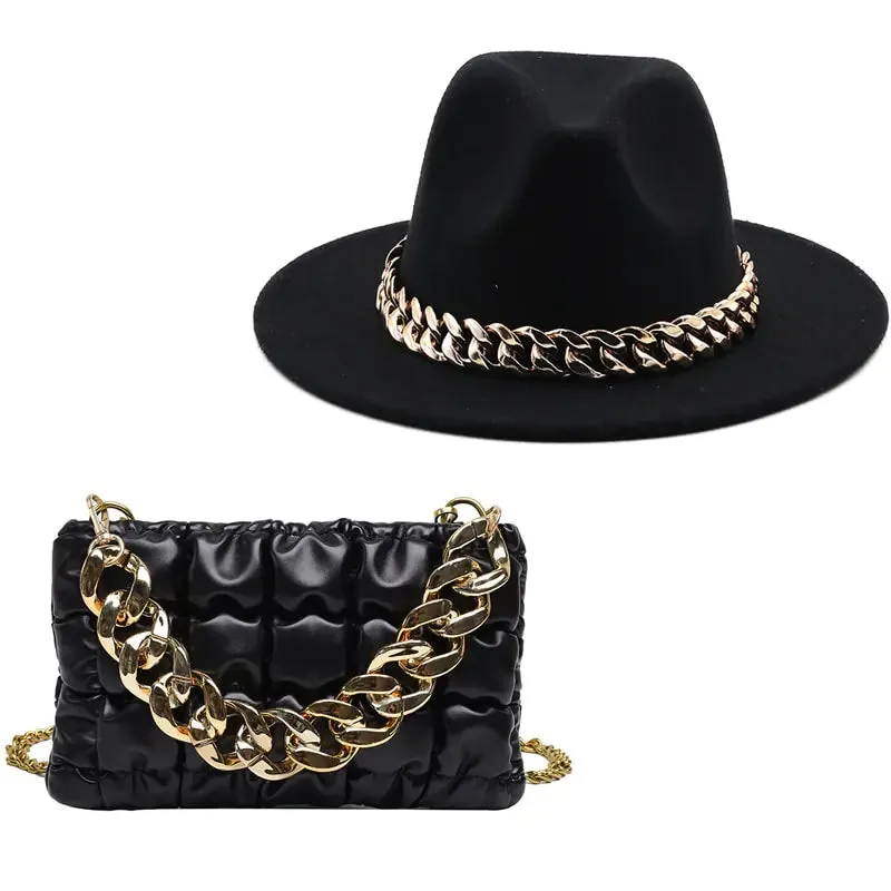 Women's Gold Chain Fedora Hat