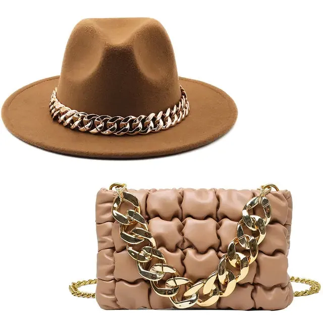 Women's Gold Chain Fedora Hat