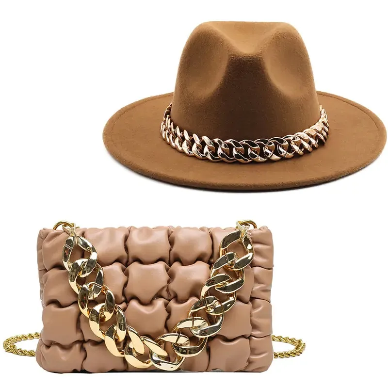 Women's Gold Chain Fedora Hat