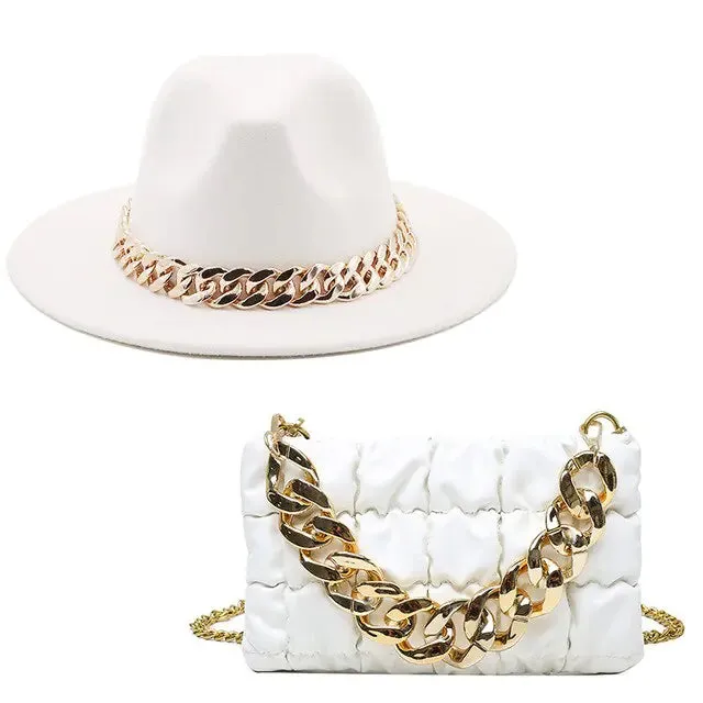 Women's Gold Chain Fedora Hat