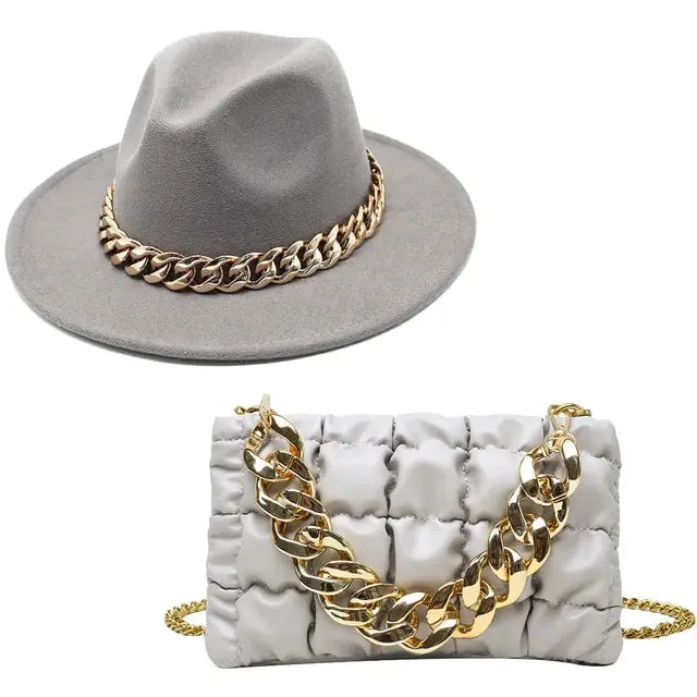 Women's Gold Chain Fedora Hat