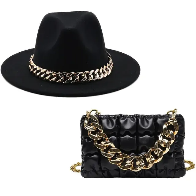 Women's Gold Chain Fedora Hat