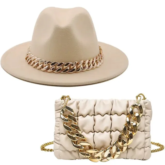 Women's Gold Chain Fedora Hat