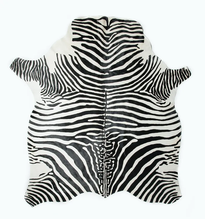 Zebra Print Cow Hide  Rug - FREE SHIPPING