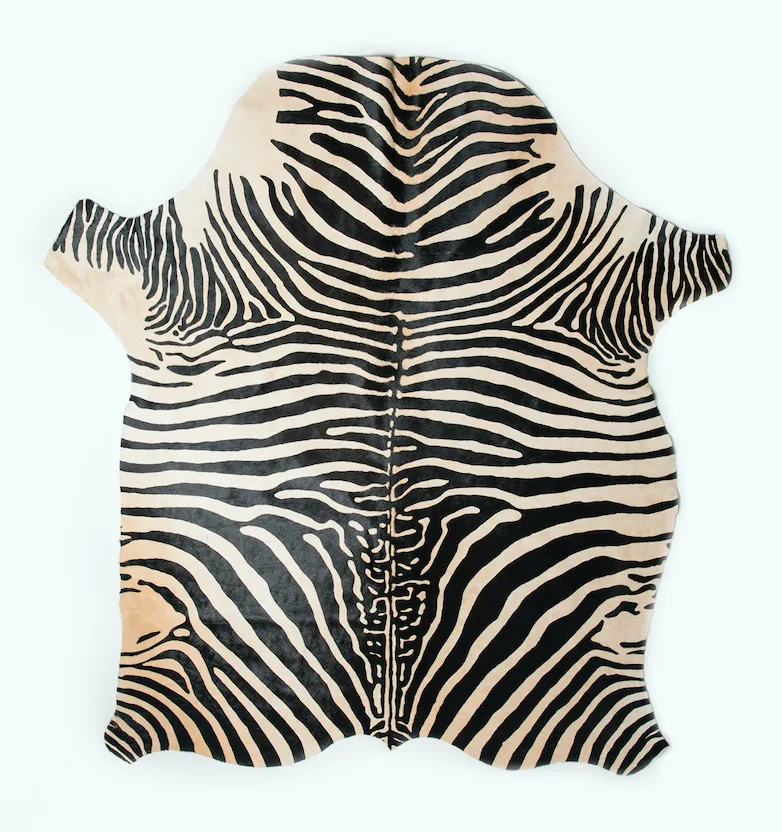 Zebra Print Cow Hide  Rug - FREE SHIPPING