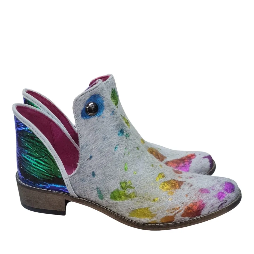 Zippette white rainbow unicorn ankle boot